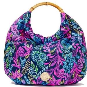 Lilly Pulitzer GWP Bamboo bag and Raffia earrings